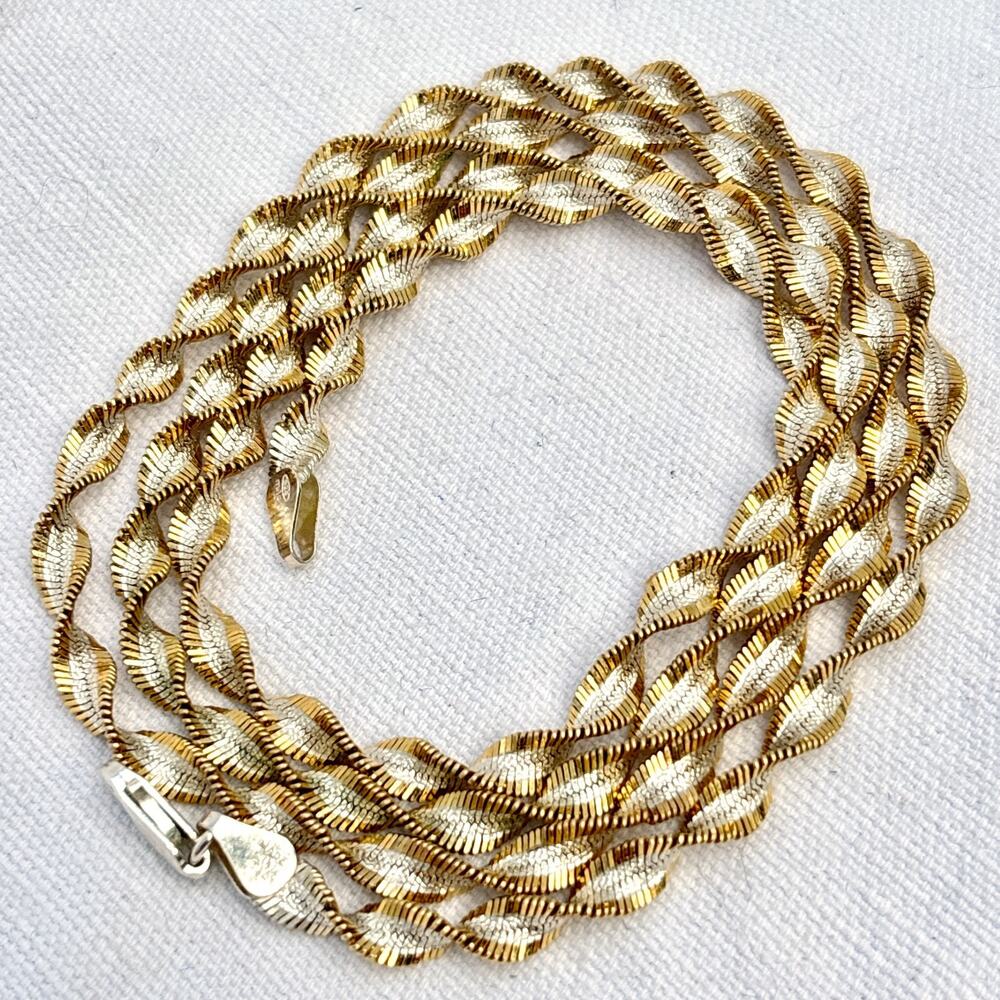 Milor Italy 925 Sterling Silver Gold Plated Two Tone Twisted Chain 28"